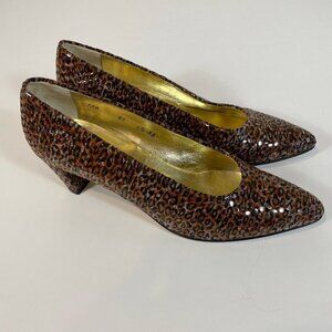 Walter Steiger Animal Print Pump Heels Brown 6.5 Pointed Toe Italy Made Vintage